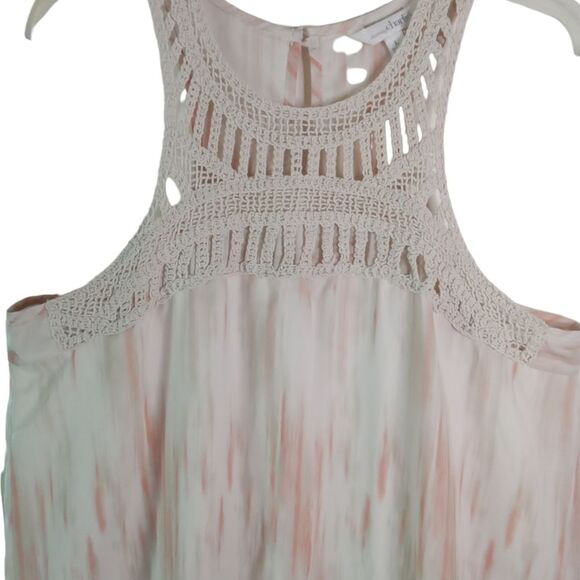 CHARMING CHARLIE SLEEVELESS DRESS L RED DYE TIE CROCHET LINING - Picture 5 of 6